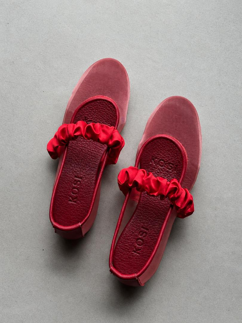Awisi Ruched-strap flats in Red